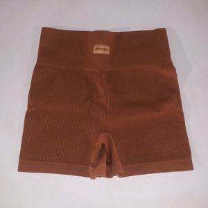 Bo+Tee Ribbed High Waisted Shorts in Light Brown